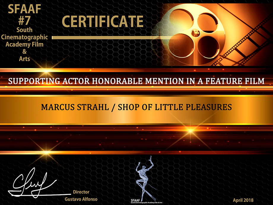 Supporting Actor Certificate